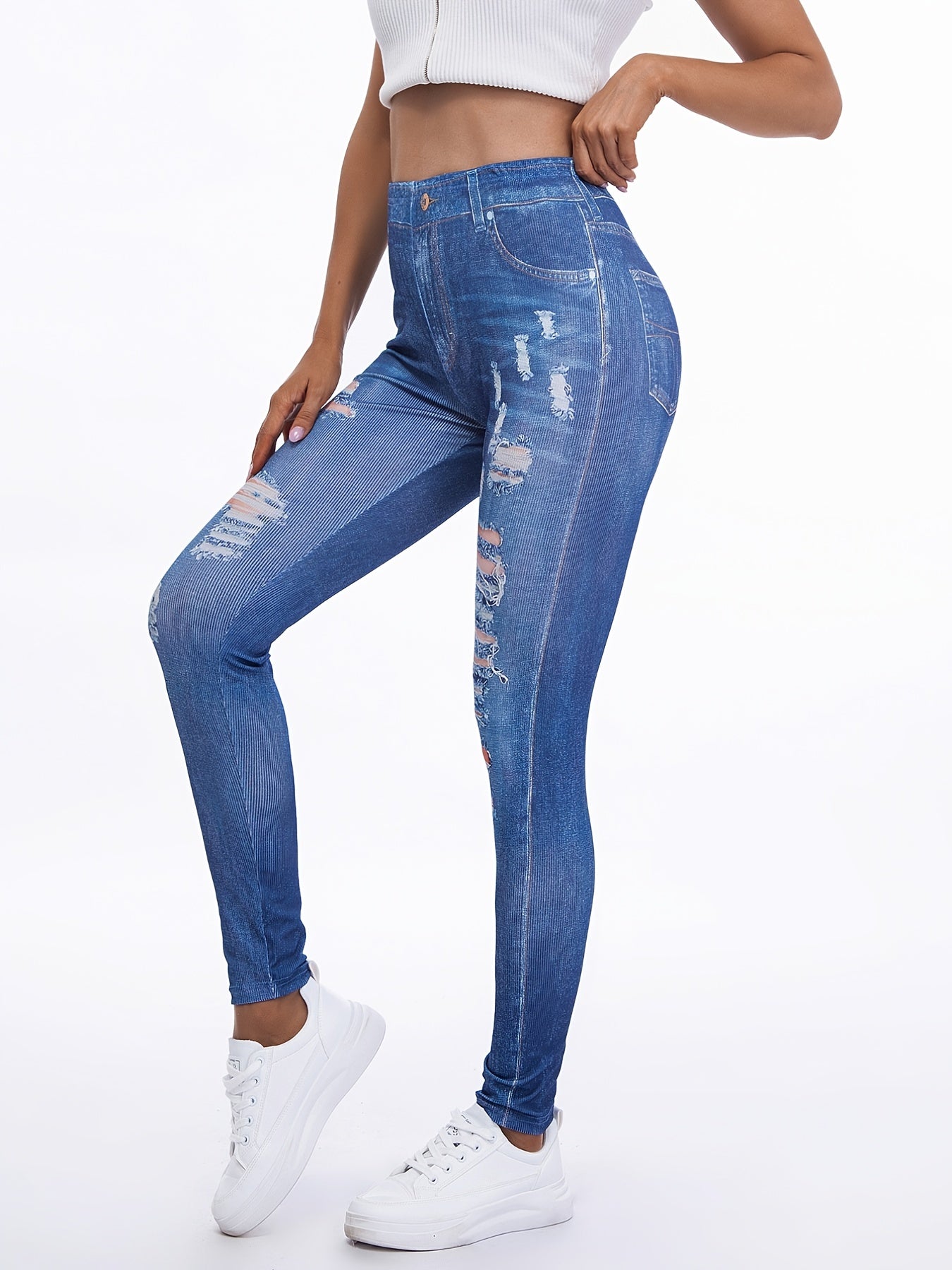 Denim Print High Waist Leggings for Women