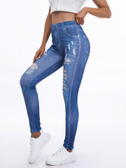 Denim Print High Waist Leggings for Women