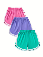 3pc Girls' Casual Active Track Shorts Elastic Waist Comfy Shorts