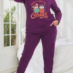Christmas Pajama Set Women's Gingerbread & Teacup Print Tee & Joggers