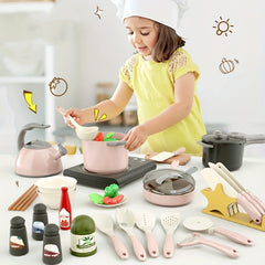 32pcs Kids Kitchen Toy Accessories Pretend Cooking Playset Play Pots Pans Utensi