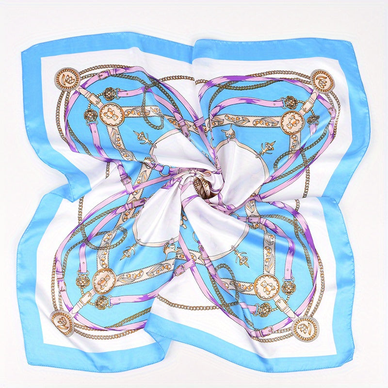 70 Chain Print Square Scarf Vintage Silk Bandana Windproof Head Wrap