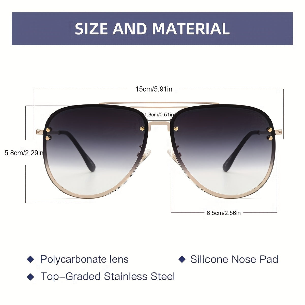 OUWEN Large Frame Sunshade Sunglasses Golden Gradient UV400 Protection