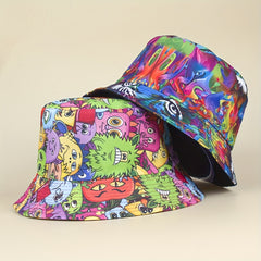 Fisherman Hat Cartoon Print Double sided Basin Hat Sun Visor Hip hop Cap