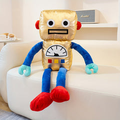 Plush Toy Space Robot Doll with Red Accents Soft Golden for Stuffed Animals