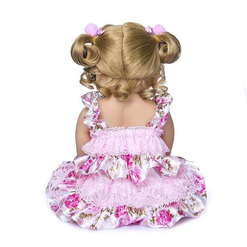 NPK 22" Vinyl Body Doll Blonde Wig Pink Floral Dress Collectible Display Doll
