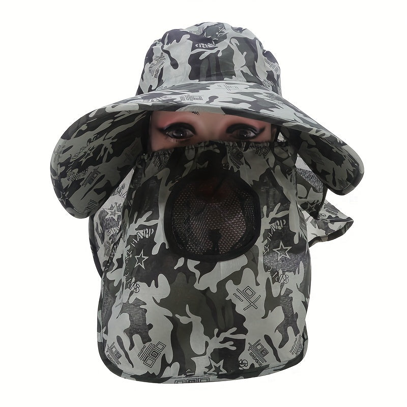 Camouflage Sun Hat with Face Cover for Outdoor Activities