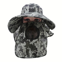 Camouflage Sun Hat with Face Cover for Outdoor Activities