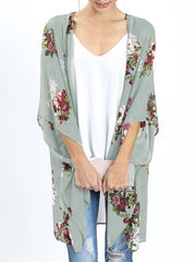 Floral Print Chiffon Blouse Long Sleeve Rash Guard V Neck