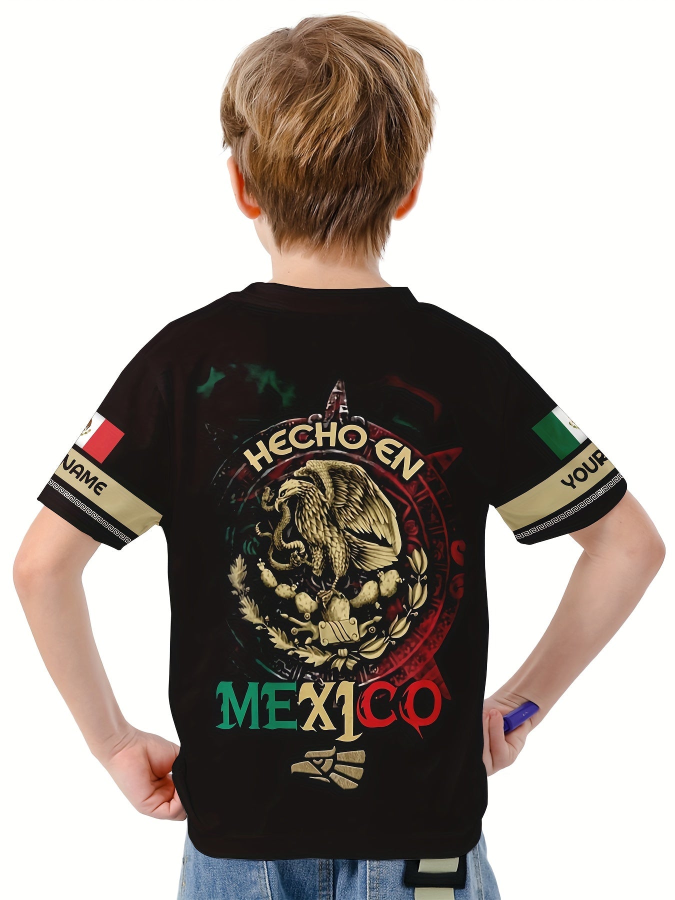 MEXICO EAGLE 3D Print Boy's Casual Tee Short Sleeve Crew Neck Comfy T shirt
