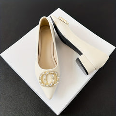Women's Rhinestone Slip On Chunky Heel Glitter Dress Shoes