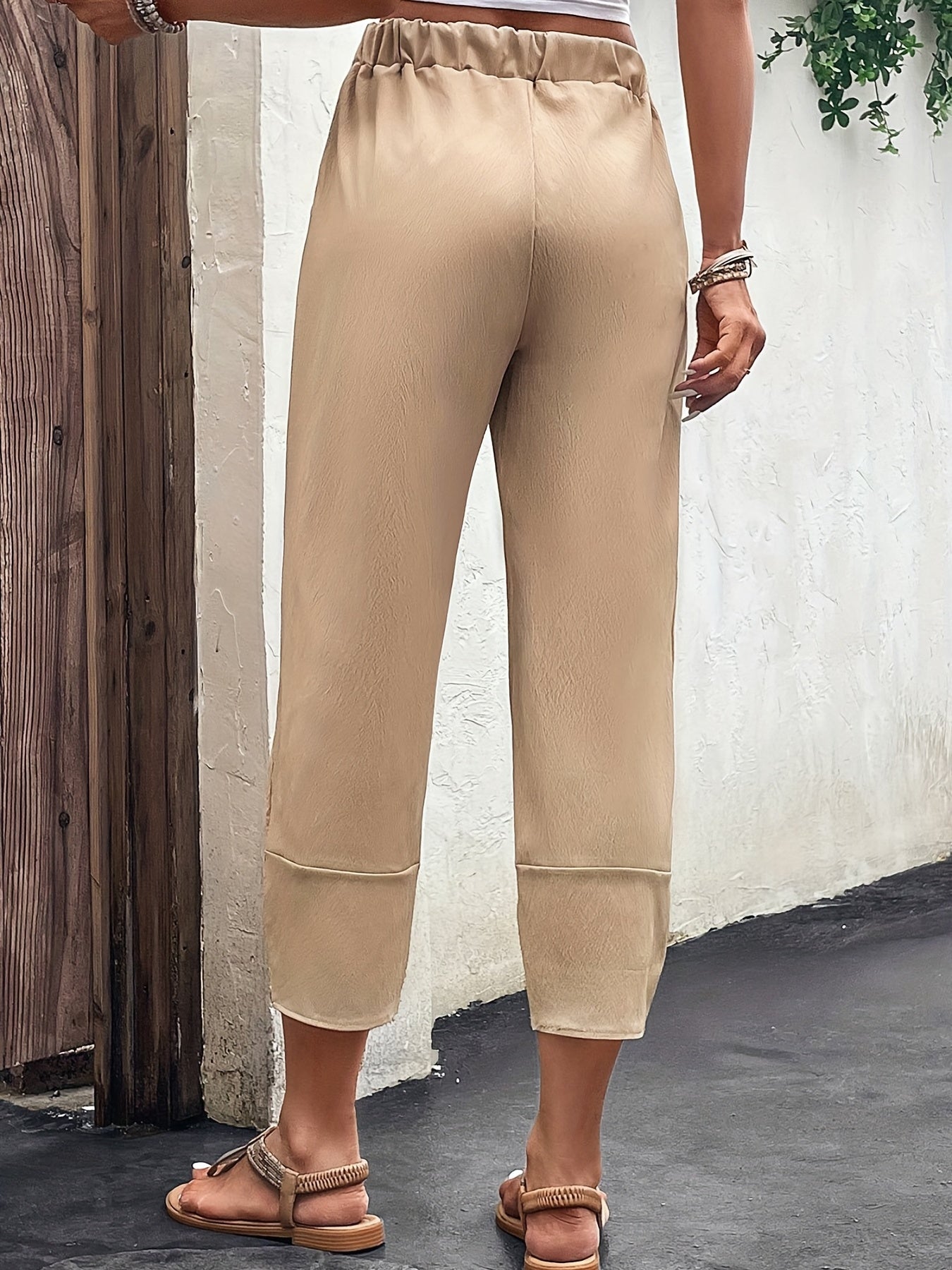 Solid Cropped Carrot Pants Casual Elastic Waist Versatile Pants