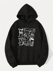 Cartoon Animals Print Hoodie for Men