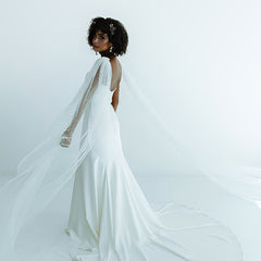 Romantic Handcrafted Beaded Long Shawl for Brides, Wedding Dress Accessory