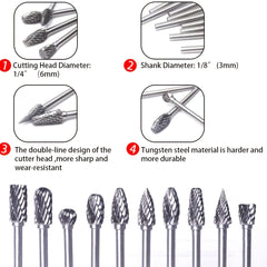 10pcs Tungsten Carbide Burrs Sets Drill Diamond Burs