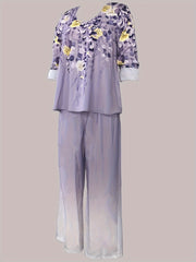 Women's Plus Floral Print Top & Ombre Pants 2-Piece Set