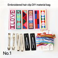 Embroidered Hair Clips DIY Kit w/ Cloth Threads & Glue, Barrette Clips