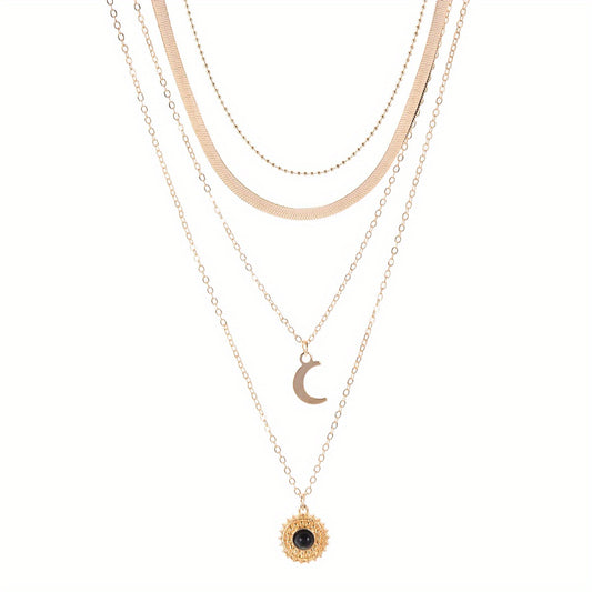Layered Sun Moon Pendant Necklace Women's Jewelry