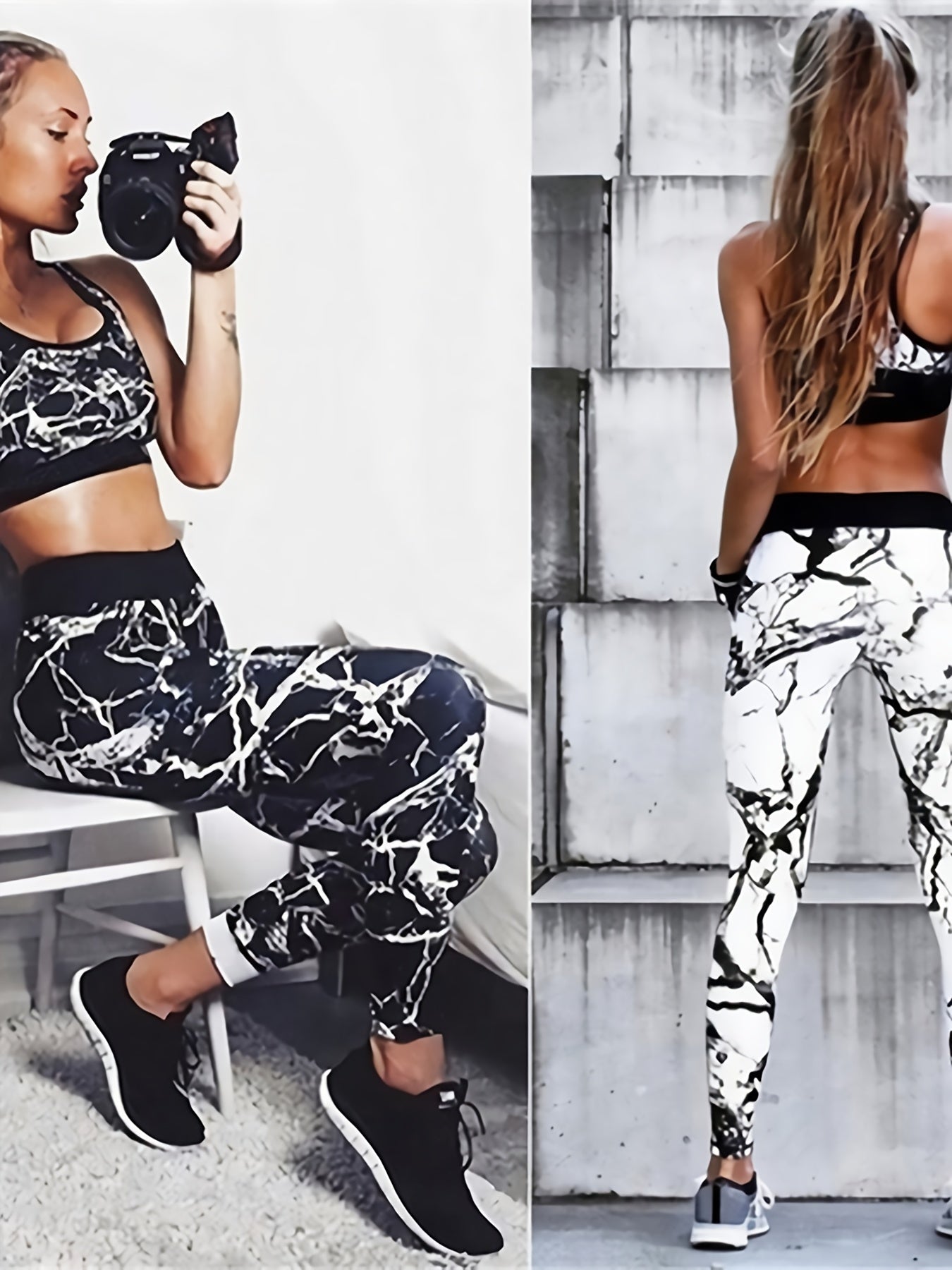 Marble Pattern Yoga Fitness Leggings High Waist Casual Sports Pants