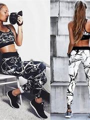 Marble Pattern Yoga Fitness Leggings High Waist Casual Sports Pants