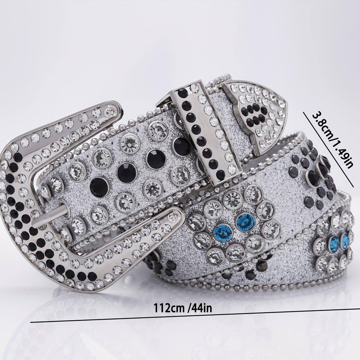 Sequin Jeans Pants Belt Rhinestone Decor Wide Buckle