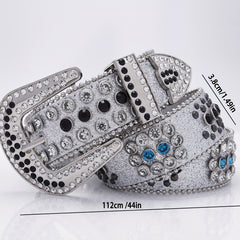 Sequin Jeans Pants Belt Rhinestone Decor Wide Buckle
