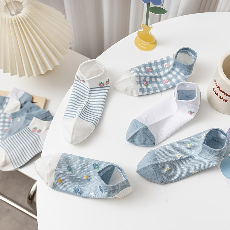 5 Pairs Floral Pattern Ankle Socks Pack Women's Stockings
