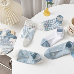 5 Pairs Floral Pattern Ankle Socks Pack Women's Stockings