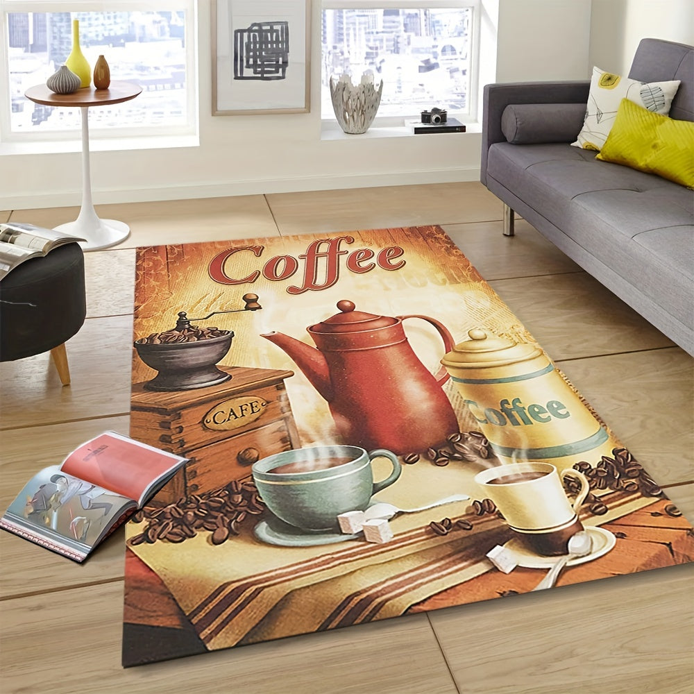 Coffee Print Area Rug Kitchen Floor Mat Anti-slip Washable Carpet