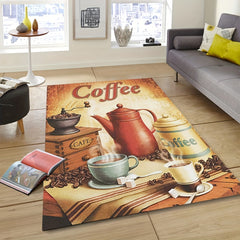 Coffee Print Area Rug Kitchen Floor Mat Anti-slip Washable Carpet