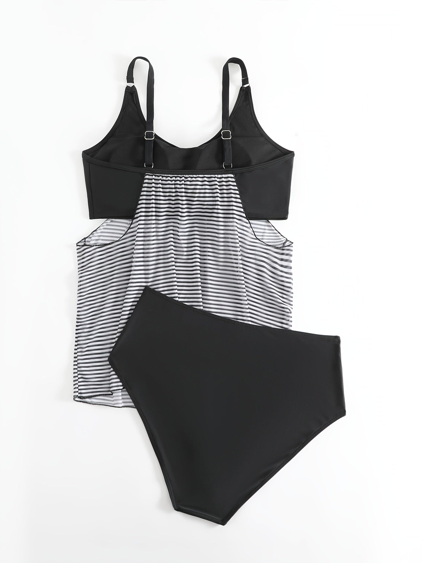 Striped Print 2 Piece Set Tankini Tummy Control Mesh Swimsuit Beach Pool Bathing