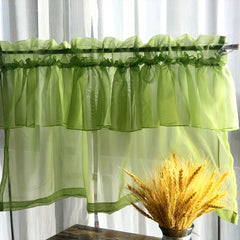 Green Double Layer Tulle Short Roman Curtain for Kitchen Bay Window