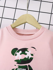Girl's Bear Camo Sweatshirt & Sweatpants Set for Spring Fall