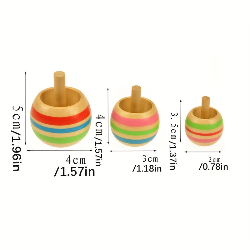 3pcs Colorful Wooden Top Spinners Set for Kids Educational and Fun Desktop Toy