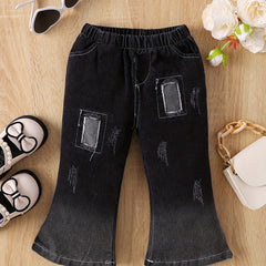Baby Girls Casual Flared Jeans Ripped Pants