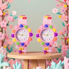 Floral Quartz Watch Colorful Flower Dial PVC Strap