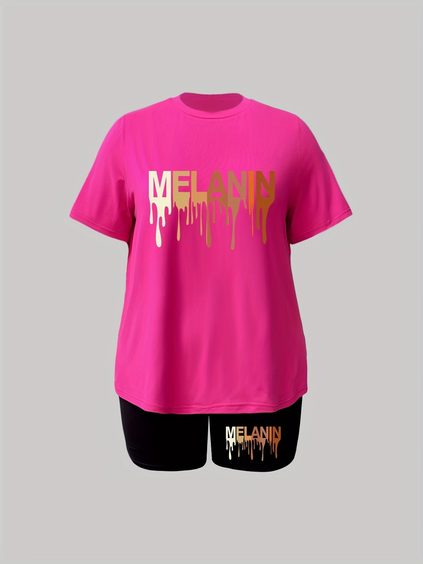 Women's Plus Gradient Letter Print Tee & Shorts 2pcs Set