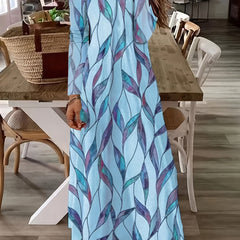 Colorblock Leaf Print Square Neck Maxi Dress