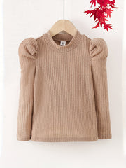Girls Knit Sweater High Shoulder Long Sleeve Top