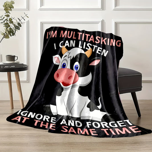 Winter Warm Flannel Cow Pattern Blanket for Home & Travel