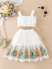 2pcs Baby Girls Camisole Top & Mesh Flower Skirt Set