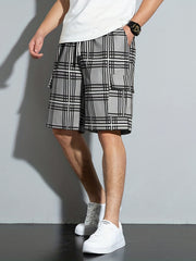 Plaid Drawstring Cargo Shorts with Pockets for Men