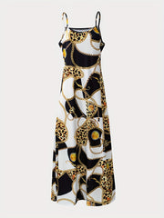 Marble Print Spaghetti Strap Casual Summer Maxi Dress