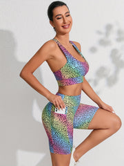 Leopard Print Sports Bra & High Waist Gym Shorts Set