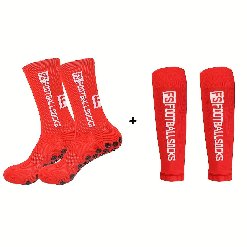 Football Socks Calf Sleeves Set Anti Slip Crew Soccer Socks