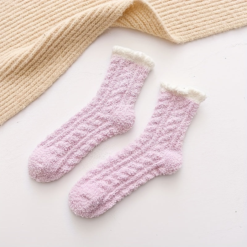 4 Pairs Fuzzy Floor Socks, Comfy & Warm Mid Tube Socks, Women's Stockings
