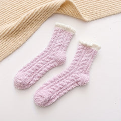 4 Pairs Fuzzy Floor Socks, Comfy & Warm Mid Tube Socks, Women's Stockings