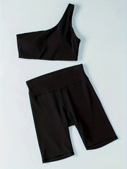 Women's One Shoulder Yoga Set Sports Bra & Shorts Activewear