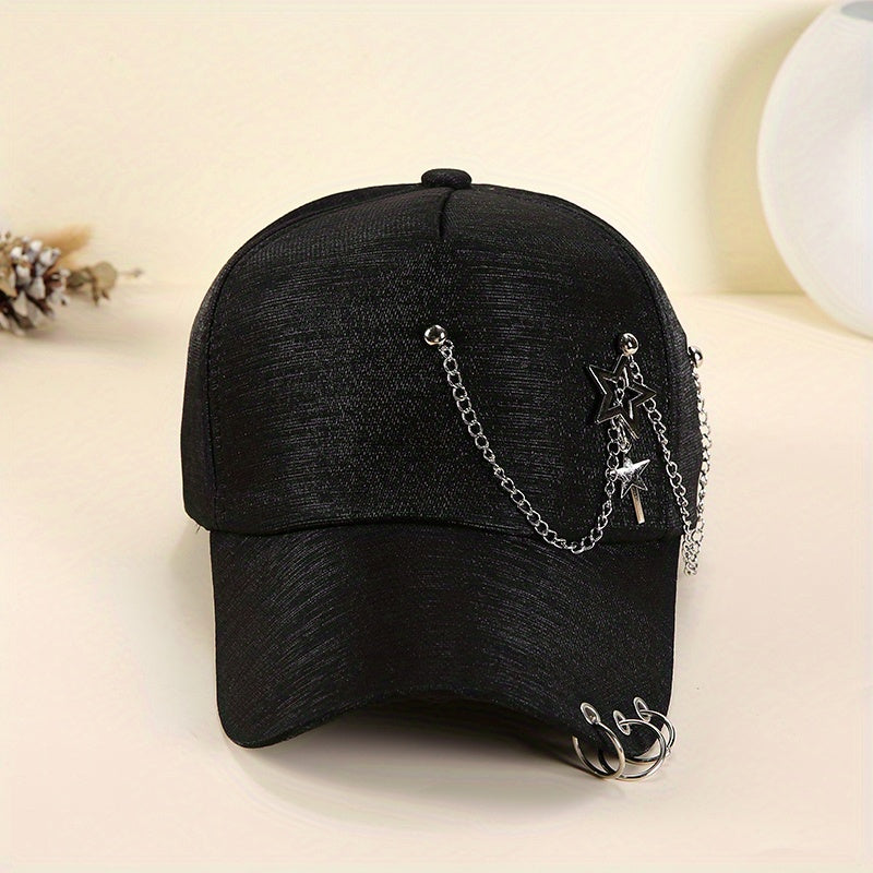 Star Chain Tassel Baseball Cap Solid Hip Hop Dad Hats & Pink