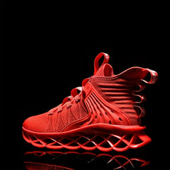 Men's High Top Knit Lace Up Casual Shoes Lightweight Comfy Non Slip Sneaker